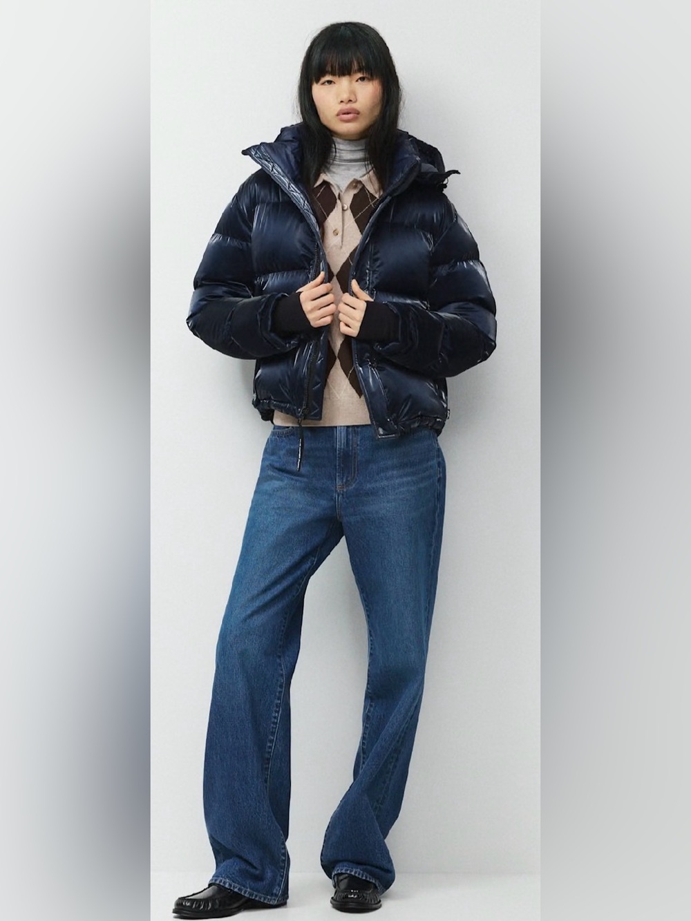 Aritzia Super Puff Shorty Limited Edition Admiral Navy Liquid Shine Jacket 3XS